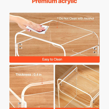 Acrylic Side Table, 2 Tiers Clear Bedside Table with Storage Shelf, Modern Rectangle Acrylic End Desk, Transparent Thick Nightstand for Bedroom, Living Room, Study, 30 x 40 x 50 cm (Clear).