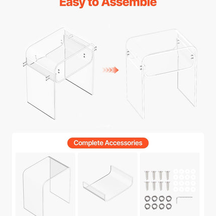 Acrylic Side Table, 2 Tiers Clear Bedside Table with Storage Shelf, Modern Rectangle Acrylic End Desk, Transparent Thick Nightstand for Bedroom, Living Room, Study, 30 x 40 x 50 cm (Clear).