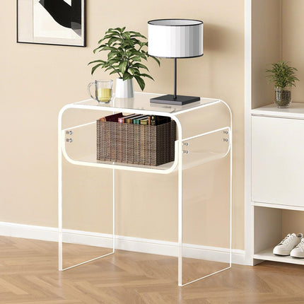 Acrylic Side Table, 2 Tiers Clear Bedside Table with Storage Shelf, Modern Rectangle Acrylic End Desk, Transparent Thick Nightstand for Bedroom, Living Room, Study, 30 x 40 x 50 cm (Clear).