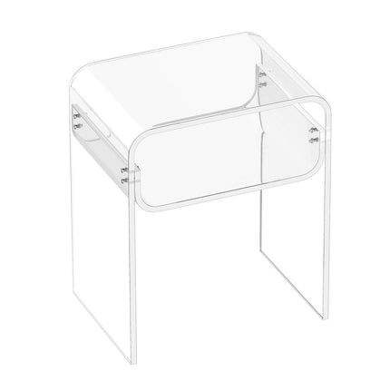 Acrylic Side Table, 2 Tiers Clear Bedside Table with Storage Shelf, Modern Rectangle Acrylic End Desk, Transparent Thick Nightstand for Bedroom, Living Room, Study, 30 x 40 x 50 cm (Clear).