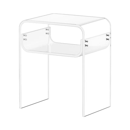 Acrylic Side Table, 2 Tiers Clear Bedside Table with Storage Shelf, Modern Rectangle Acrylic End Desk, Transparent Thick Nightstand for Bedroom, Living Room, Study, 30 x 40 x 50 cm (Clear).