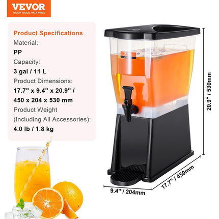 Beverage Dispenser, 3 Gallon Drink Dispenser for Parties, Plastic Juice Dispenser with Stand Spigot Lid, Iced Tea Lemonade Juice Water Dispenser, for Restaurants, Hotels, Parties.