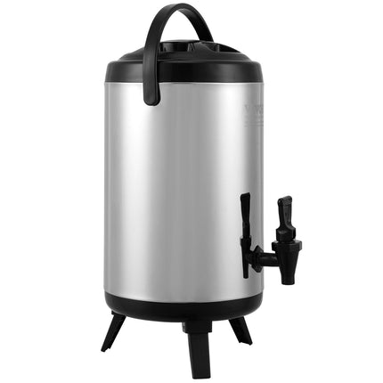 Stainless Steel Insulated Beverage Dispenser, 7.6 Liter, Thermal Hot and Cold Drink Server Dispenser with Spigot Handle, Food-grade for Hot Tea Coffee Water Restaurant Drink Shop.