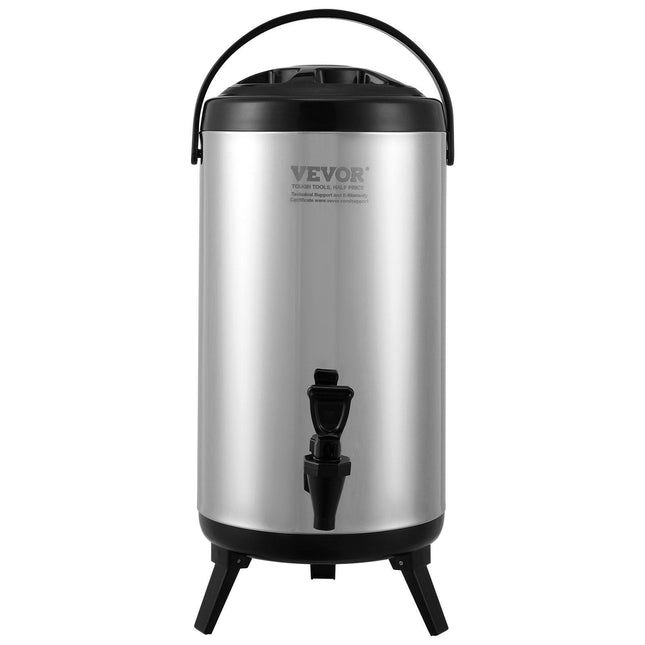 Stainless Steel Insulated Beverage Dispenser, 9.2 Liter, Thermal Hot and Cold Drink Server Dispenser with Spigot Handle, Food-grade for Hot Tea Coffee Water Restaurant Drink Shop.