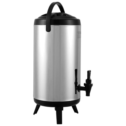 Stainless Steel Insulated Beverage Dispenser, 9.2 Liter, Thermal Hot and Cold Drink Server Dispenser with Spigot Handle, Food-grade for Hot Tea Coffee Water Restaurant Drink Shop.