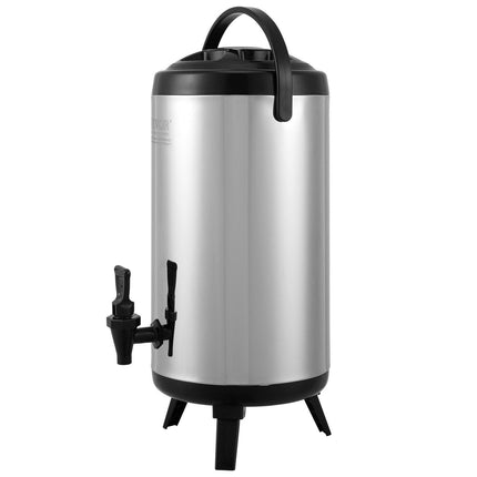 Stainless Steel Insulated Beverage Dispenser, 9.2 Liter, Thermal Hot and Cold Drink Server Dispenser with Spigot Handle, Food-grade for Hot Tea Coffee Water Restaurant Drink Shop.