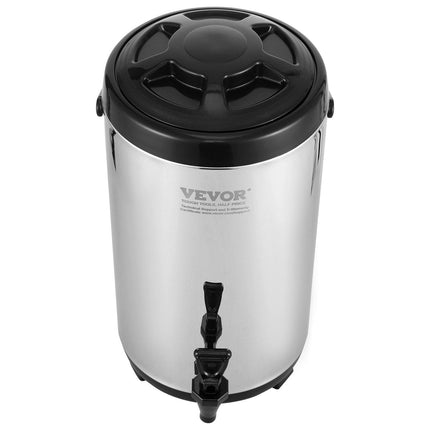 Stainless Steel Insulated Beverage Dispenser, 9.2 Liter, Thermal Hot and Cold Drink Server Dispenser with Spigot Handle, Food-grade for Hot Tea Coffee Water Restaurant Drink Shop.