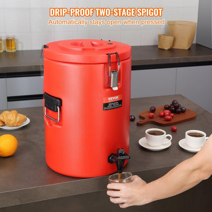 Stainless Steel Insulated Beverage Dispenser, 17.2 Liter, Thermal Hot and Cold Drink Server Dispenser with Spigot Handle, Food-grade for Hot Tea Coffee Water Restaurant Drink Shop.