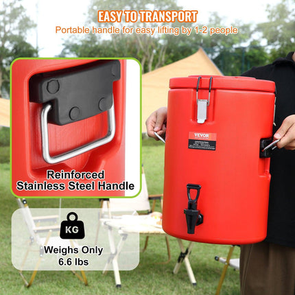 Stainless Steel Insulated Beverage Dispenser, 17.2 Liter, Thermal Hot and Cold Drink Server Dispenser with Spigot Handle, Food-grade for Hot Tea Coffee Water Restaurant Drink Shop.