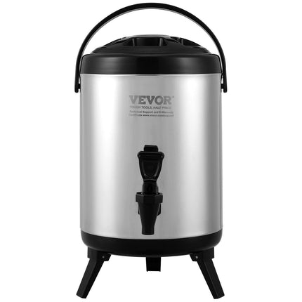 Stainless Steel Insulated Beverage Dispenser, 6 Liter, Thermal Hot and Cold Drink Server Dispenser with Spigot Handle, Food-grade for Hot Tea Coffee Water Restaurant Drink Shop.