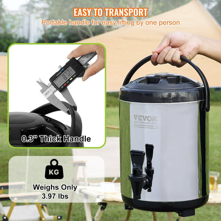 Stainless Steel Insulated Beverage Dispenser, 6 Liter, Thermal Hot and Cold Drink Server Dispenser with Spigot Handle, Food-grade for Hot Tea Coffee Water Restaurant Drink Shop.