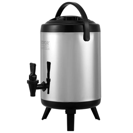 Stainless Steel Insulated Beverage Dispenser, 6 Liter, Thermal Hot and Cold Drink Server Dispenser with Spigot Handle, Food-grade for Hot Tea Coffee Water Restaurant Drink Shop.