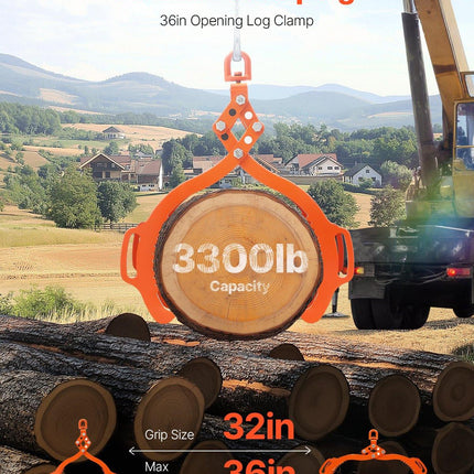 36in Log Lifting Tongs, 4-Claw Log Tongs, Heavy Duty Steel Log Grapple, 3300LBS Lifting Capacity, Swivel Log Graper Timber, Eagle Claw Design, Log Skidding Tongs for Trucks, Tractors, Forklifts.