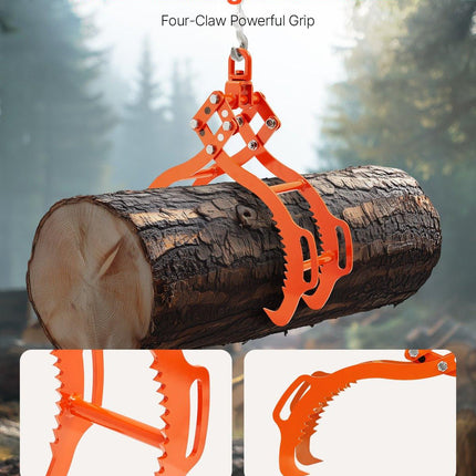 36in Log Lifting Tongs, 4-Claw Log Tongs, Heavy Duty Steel Log Grapple, 3300LBS Lifting Capacity, Swivel Log Graper Timber, Eagle Claw Design, Log Skidding Tongs for Trucks, Tractors, Forklifts.