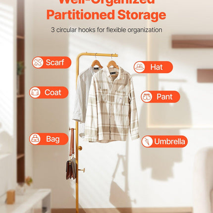 Coat Rack, Freestanding Coats Rack Stand with Quartz Stone Base & 3 Round Hooks, Free Standing Hall Coat Tree for Entryway, Bedroom, Living Room, Stylish Clothes Hanger Stand for Coats, Hat, Bag.