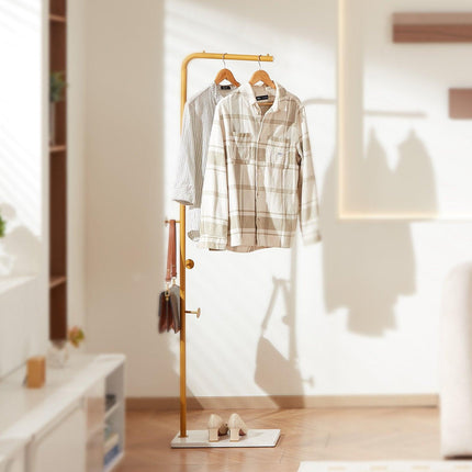 Coat Rack, Freestanding Coats Rack Stand with Quartz Stone Base & 3 Round Hooks, Free Standing Hall Coat Tree for Entryway, Bedroom, Living Room, Stylish Clothes Hanger Stand for Coats, Hat, Bag.