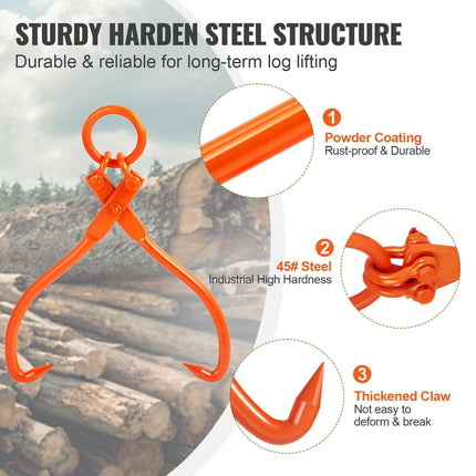 Log Skidding Tongs, 18 inch 2 Claw Log Lifting Tongs, Heavy Duty Steel Lumber Skidding Tongs, 772 lbs/350 kg Loading Capacity, Log Lifting, Handling, Dragging & Carrying Tool.