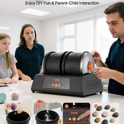 Rock Tumbler Kit, 8 lbs Rock Polishing Kit, 4 Speed Settings 9-Day Polishing Timer Stone Polishing Kit, Double Barrel Rock Polisher with Adapter, Rock Polisher for Adults and Kids.