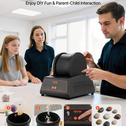 Rock Tumbler Kit, 4lbs Rock Polishing Kit, 4 Speed Settings 9-Day Polishing Timer Stone Polishing Kit, Belt-Free Rock Polisher with Adapter & Overload Protection, Rock Polisher for Adults Kids.