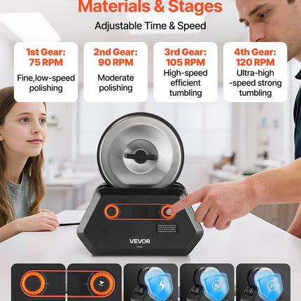 Rock Tumbler Kit, 3 lbs Rock Polishing Kit, 4 Speed Settings 9-Day Polishing Timer Stone Polishing Kit, Rock Polisher with Rough Gemstones and Polishing Grits, Rock Polisher for Adults Kids.