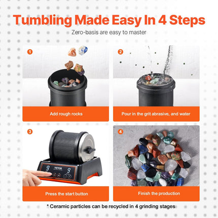 Rock Tumbler Kit, 2.5 lbs Rock Polishing Kit, 9 Speed Settings 9-Day Polishing Timer Stone Polishing Kit, Rock Polisher with Rough Gemstones and Polishing Grits, Rock Polisher for Kids Adults.