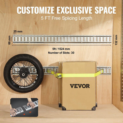 VEVOR E Track Tie-Down Rail Kit, 24PCS 1524 mm E-Tracks Set Includes 8 Steel Rails & 8 O-Rings & 8 Tie-Offs with D-Ring, Versatile Trailer Securing Accessories for Cargo Motorcycles Bikes, 816 kg Load.