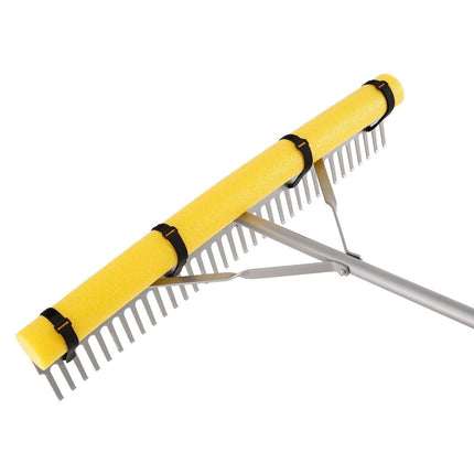 Landscape Rake, 914 mm Wide Head 2590 mm Handle, Large Heavy Duty Aluminum Landscaping Leaf Rake Tool, Asphalt Level for Loosening Soil, Garden & Yard, Pond Gravel & Beach Lawn Care, 15.8m Rope.