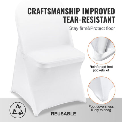 Stretch Spandex Folding Chair Covers, Universal Fitted Chair Cover, Removable Washable Protective Slipcovers, for Wedding, Holiday, Banquet, Party, Celebration, Dining (100PCS White).