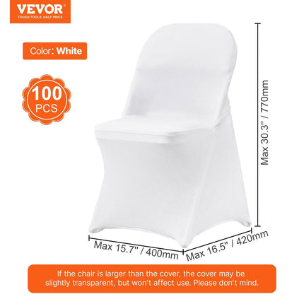 Stretch Spandex Folding Chair Covers, Universal Fitted Chair Cover, Removable Washable Protective Slipcovers, for Wedding, Holiday, Banquet, Party, Celebration, Dining (100PCS White).