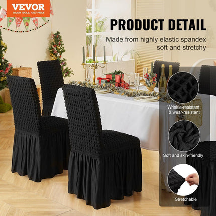 Stretch Spandex Folding Chair Covers, Universal Fitted Chair Cover with Skirt, Removable Washable Protective Slipcovers, for Wedding, Holiday, Banquet, Party, Celebration, Dining (4 PCS Black).