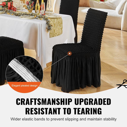 Stretch Spandex Folding Chair Covers, Universal Fitted Chair Cover with Skirt, Removable Washable Protective Slipcovers, for Wedding, Holiday, Banquet, Party, Celebration, Dining (4 PCS Black).