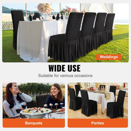 Stretch Spandex Folding Chair Covers, Universal Fitted Chair Cover with Skirt, Removable Washable Protective Slipcovers, for Wedding, Holiday, Banquet, Party, Celebration, Dining (4 PCS Black).