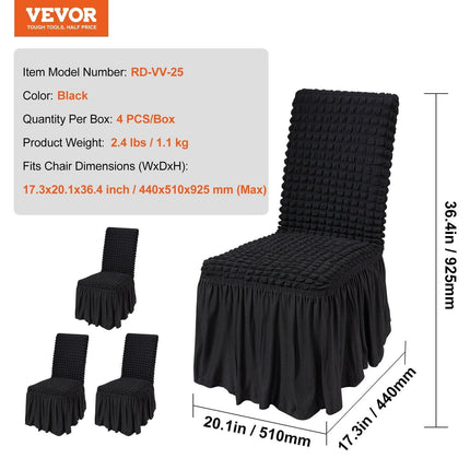 Stretch Spandex Folding Chair Covers, Universal Fitted Chair Cover with Skirt, Removable Washable Protective Slipcovers, for Wedding, Holiday, Banquet, Party, Celebration, Dining (4 PCS Black).