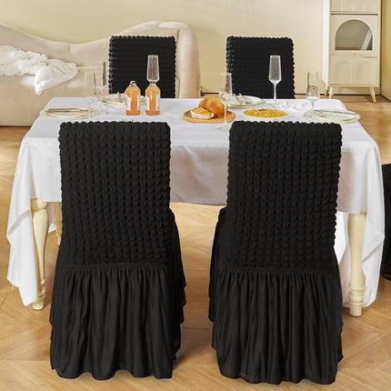 Stretch Spandex Folding Chair Covers, Universal Fitted Chair Cover with Skirt, Removable Washable Protective Slipcovers, for Wedding, Holiday, Banquet, Party, Celebration, Dining (4 PCS Black).