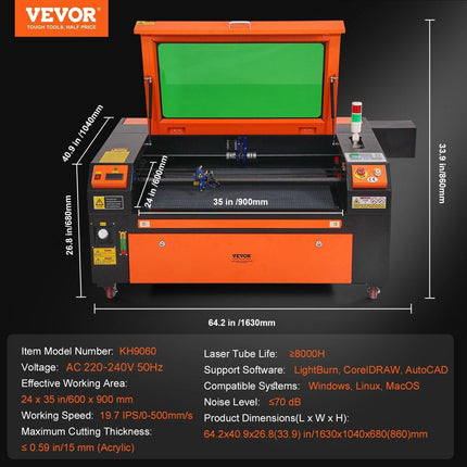 100W CO2 Laser Engraver Engraving Carving Print Machine 600x900 mm Workbed.