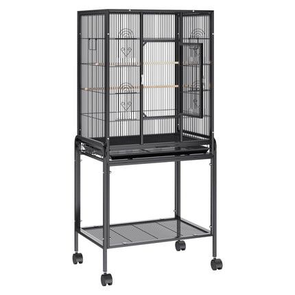 54 inch Standing Large Bird Cage, Carbon Steel Flight Bird Cage for Parakeets, Cockatiels, Parrots, Macaw with Rolling Stand and Tray.