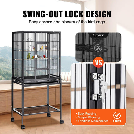 54 inch Standing Large Bird Cage, Carbon Steel Flight Bird Cage for Parakeets, Cockatiels, Parrots, Macaw with Rolling Stand and Tray.