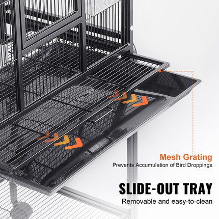 54 inch Standing Large Bird Cage, Carbon Steel Flight Bird Cage for Parakeets, Cockatiels, Parrots, Macaw with Rolling Stand and Tray.