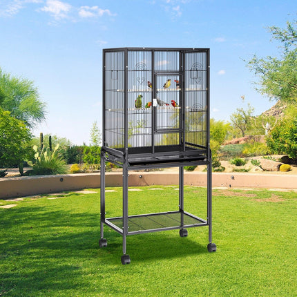 54 inch Standing Large Bird Cage, Carbon Steel Flight Bird Cage for Parakeets, Cockatiels, Parrots, Macaw with Rolling Stand and Tray.