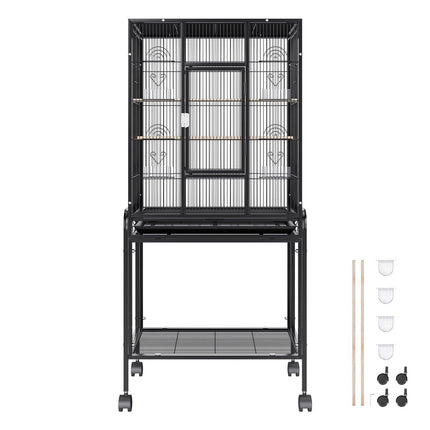 54 inch Standing Large Bird Cage, Carbon Steel Flight Bird Cage for Parakeets, Cockatiels, Parrots, Macaw with Rolling Stand and Tray.