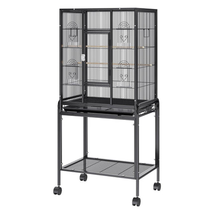 54 inch Standing Large Bird Cage, Carbon Steel Flight Bird Cage for Parakeets, Cockatiels, Parrots, Macaw with Rolling Stand and Tray.