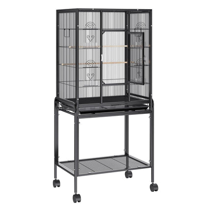 54 inch Standing Large Bird Cage, Carbon Steel Flight Bird Cage for Parakeets, Cockatiels, Parrots, Macaw with Rolling Stand and Tray.