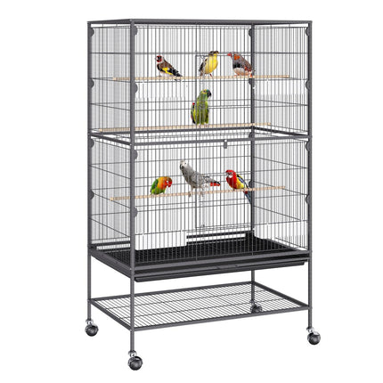 52 inch Standing Large Bird Cage, Carbon Steel Flight Bird Cage for Parakeets, Cockatiels, Parrots, Macaw with Rolling Stand and Tray.