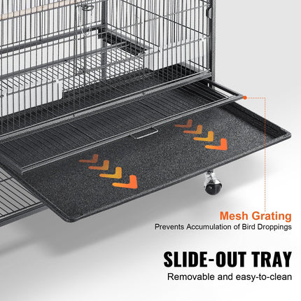 52 inch Standing Large Bird Cage, Carbon Steel Flight Bird Cage for Parakeets, Cockatiels, Parrots, Macaw with Rolling Stand and Tray.