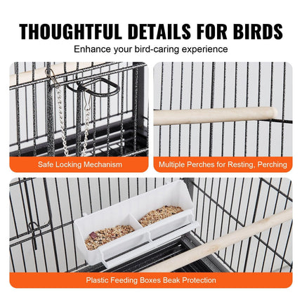 52 inch Standing Large Bird Cage, Carbon Steel Flight Bird Cage for Parakeets, Cockatiels, Parrots, Macaw with Rolling Stand and Tray.