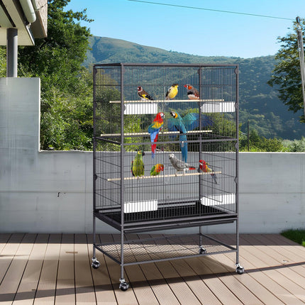 52 inch Standing Large Bird Cage, Carbon Steel Flight Bird Cage for Parakeets, Cockatiels, Parrots, Macaw with Rolling Stand and Tray.