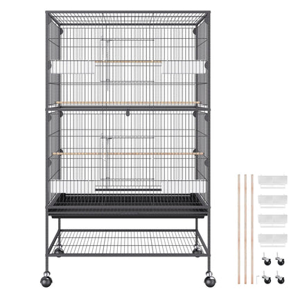 52 inch Standing Large Bird Cage, Carbon Steel Flight Bird Cage for Parakeets, Cockatiels, Parrots, Macaw with Rolling Stand and Tray.
