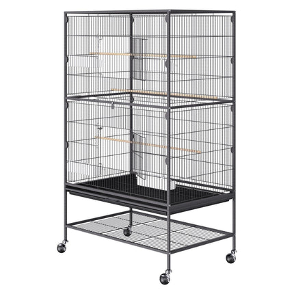 52 inch Standing Large Bird Cage, Carbon Steel Flight Bird Cage for Parakeets, Cockatiels, Parrots, Macaw with Rolling Stand and Tray.