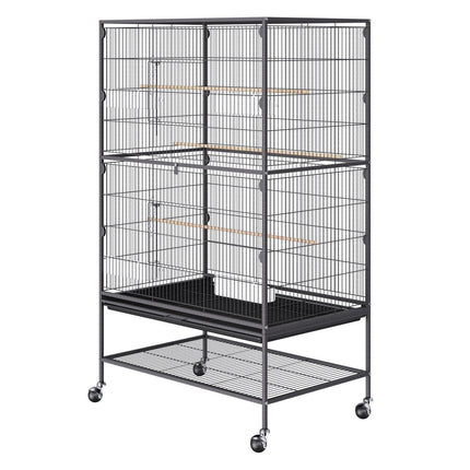 52 inch Standing Large Bird Cage, Carbon Steel Flight Bird Cage for Parakeets, Cockatiels, Parrots, Macaw with Rolling Stand and Tray.