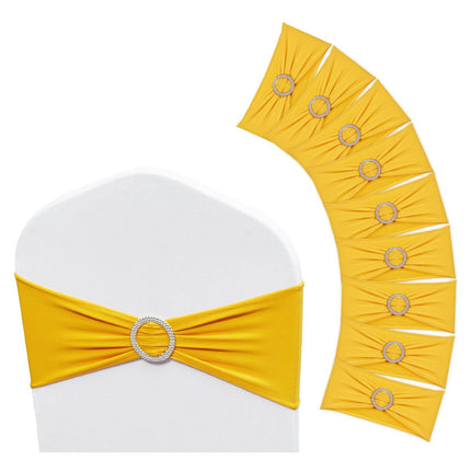 Stretch Spandex Chair Sashes, Chair Slipcover and Stretch Chair Sash with Round Buckle, Elastic Chair Bands, Fitting Wedding, Holiday, Banquet, Party Chair Decoration (100 PCS Golden Yellow).